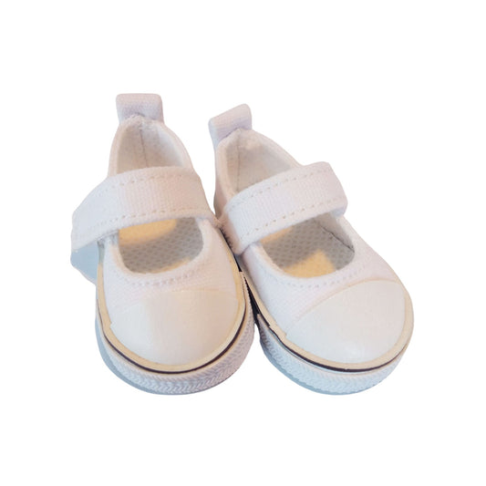 Classic white sneakers for Paola Reina 32 cm (12") dolls with Velcro straps and rubber toe caps.