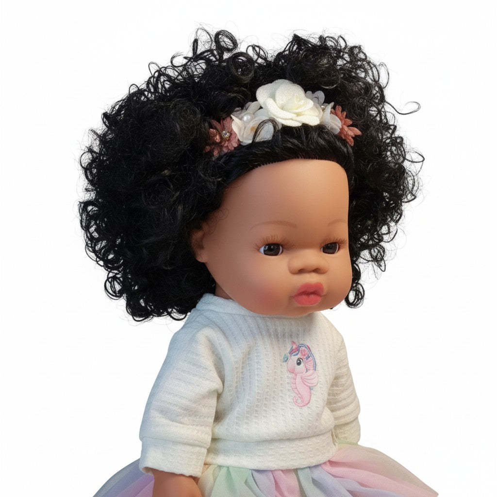 Handmade floral elastic headband for Baby Born doll 32–50 cm