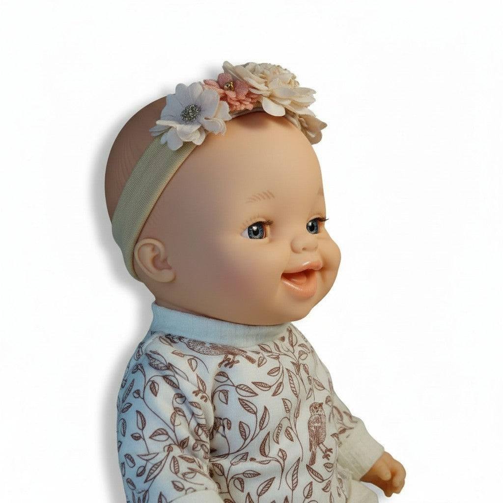 Handmade floral elastic headband for Baby Born doll 32–50 cm