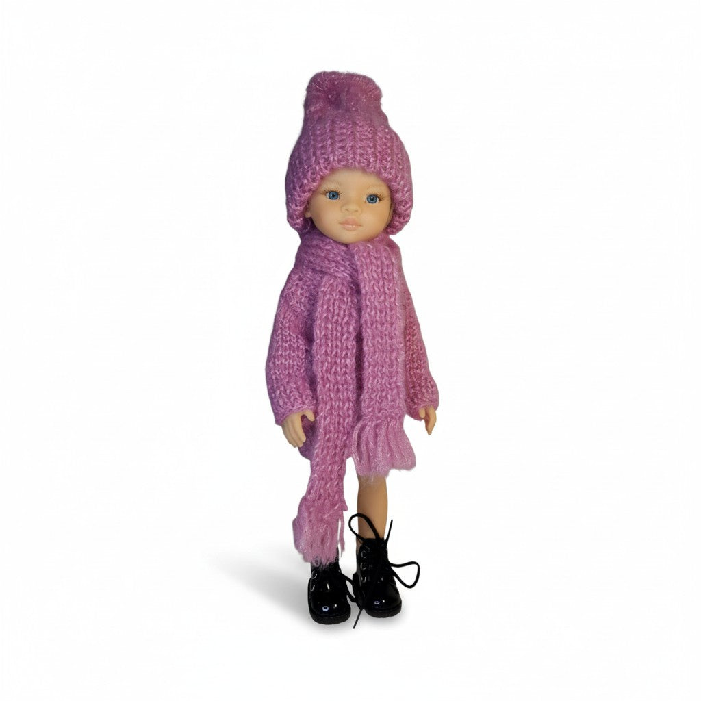 Paola Reina 12 inch doll in berry handmade knitted winter outfit